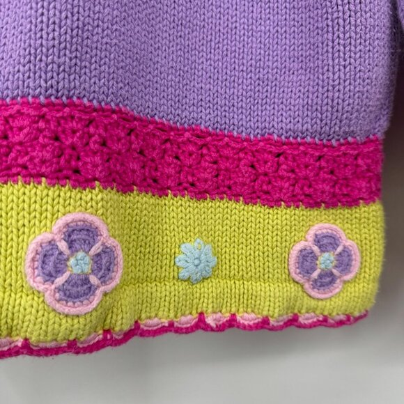 Hanna Andersson Spring Sweater 140 US 10 Purple Pink Crochet Flowers Scallops bo - Picture 7 of 9